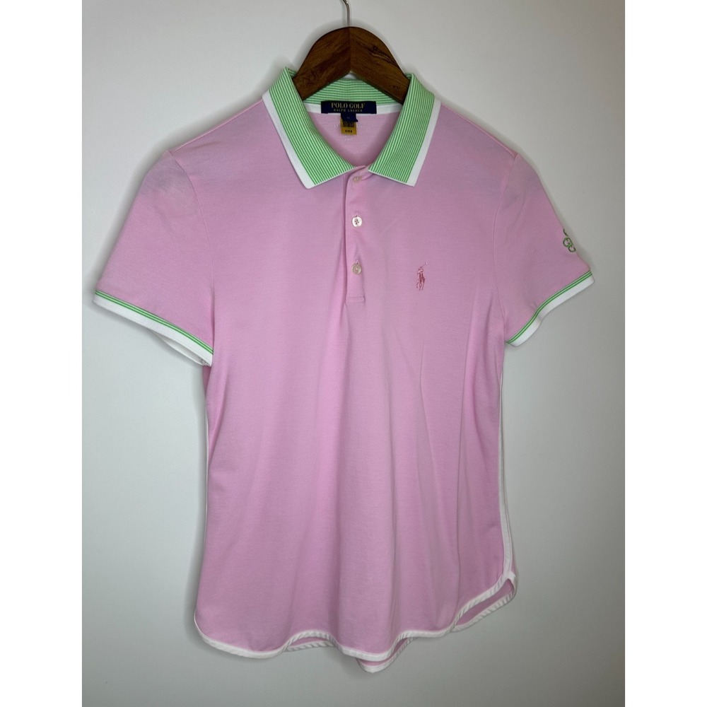Polo Golf Ralph Lauren Tailored Fit Polo Shirt Pink Green Preppy Size Medium - Picture 2 of 8